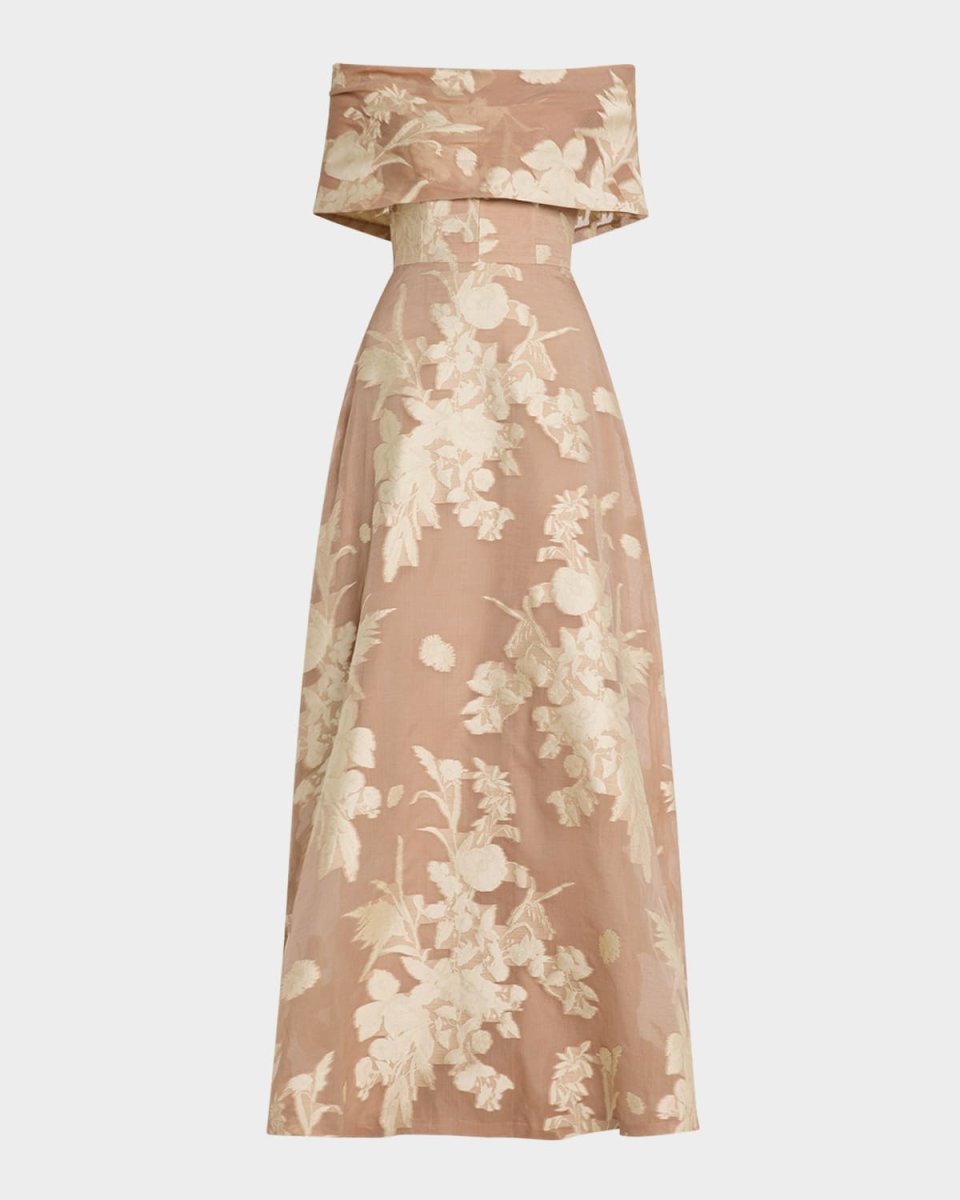 Deedie Floral Fil Coupe Off-The-Shoulder Gown